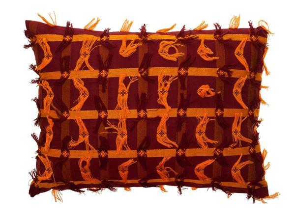 resm Yastıkminder Koton Keten Oranj Bordo Saçak Doku Dekoratif Yastık Kılıfı