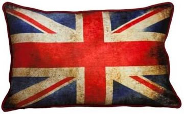Resim Yastıkminder Kadife İngiliz Bayrak Desenli Dikdörtgen Yastık Kılıfı