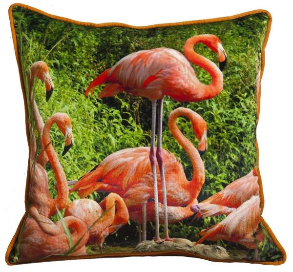 resm Yastıkminder Kadife Kumaş Dijital Baskı Flamingolu Dekoratif Yastık Kılıfı