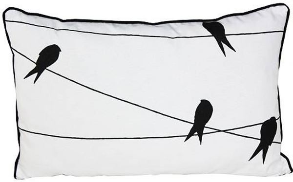 resm Yastıkminder Koton Siyah Beyaz Teldeki Kuş Motifli Yastık Kırlent Kılıfı