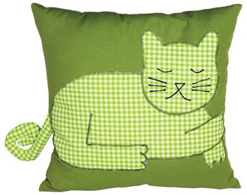 Resim Yastıkminder Koton Yeşil Pötükare Kedi  Formunda Aplikeli Dekoratif Yastık Kılıfı