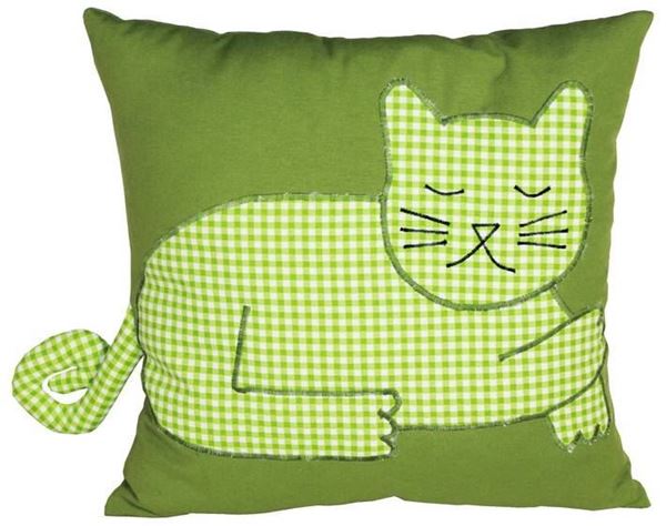 resm Yastıkminder Koton Yeşil Pötükare Kedi  Formunda Aplikeli Dekoratif Yastık Kılıfı