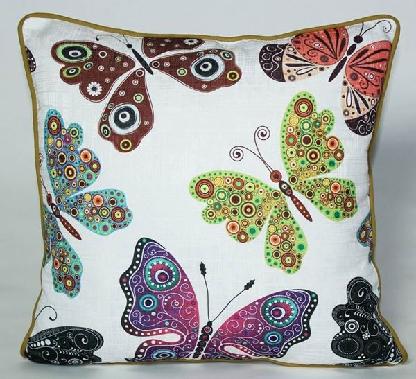 resm Yastıkminder Koton Polyester Lila Fıstık Renkli Kelebekler Yastık