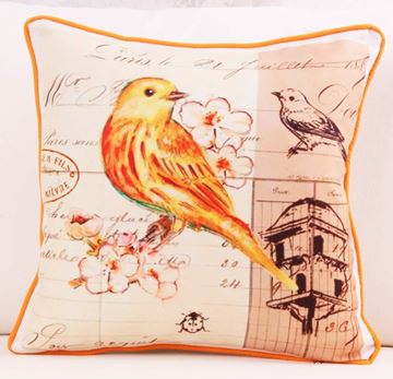 Resim Yastıkminder Polyester Koton Oranj Kuş Baskılı Dekoratif Yastık Kılıfı