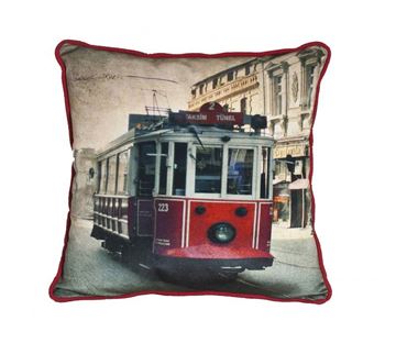 Resim Yastıkminder Renkli Dijital Baskı Tranvay İstanbul Yastık Kılıfı
