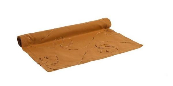 YASTIKMİNDER KOTON KARAMEL EBRULİ YAPRAK NAKIŞLI RUNNER ÖRTÜ resmi