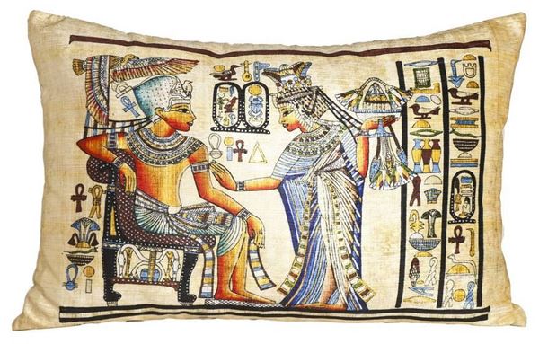 resm Yastıkminder Kadife Sarı Papirus Tahtta Firavun Dijital Baskı Büyük Dekoratif Yastık