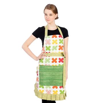 Resim Yeşil Renkli Çiçek Desenli Mutfak İş Önlüğü