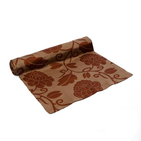 RUNNER MASA ÖRTÜ 140X45 cm TAFTA KUMAŞ BEJ OTOMAN OSMANLI TABA RENK GÜL DESEN resmi