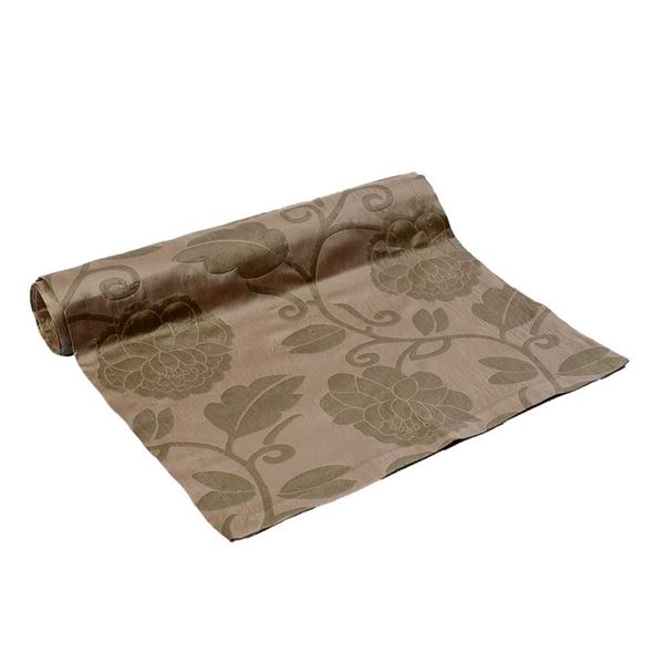 resm RUNNER MASA ÖRTÜ 140X45 cm TAFTA KUMAŞ KREM FITIK YEŞİL RENK OTOMAN OSMANLIBEJ RENK GÜL DESEN