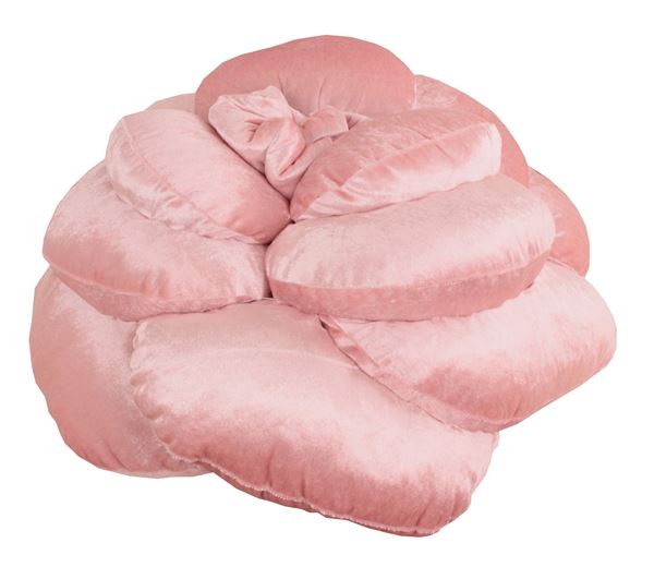 YASTIKMİNDER İPEK KADİFE PEMBE EL YAPIMI GÜL FORMUNDA DEKORATİF YASTIK resmi
