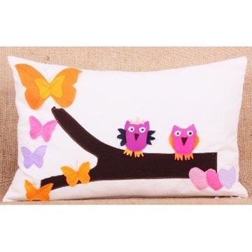 Resim Yastıkminder Koton Polyester Renkli Baykuş Kelebek Dekoratif Yastık
