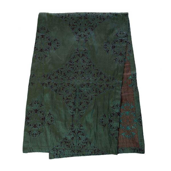Tafta Turkuaz Kahve Ottoman Osmanlı Mekik Kaftan Runner resmi