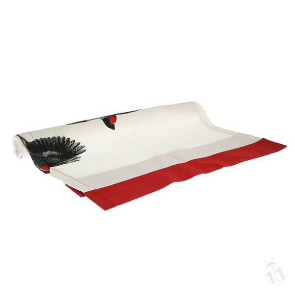 YASTIKMİNDER KOTON BEYAZ SİYAH KIRMIZI KUŞLAR DESENLİ 47X160 RUNNER ÖRTÜ resmi