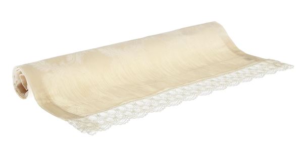 Tafta Ekru Damask Desen Fransız Dantel Farbelalı Runner resmi