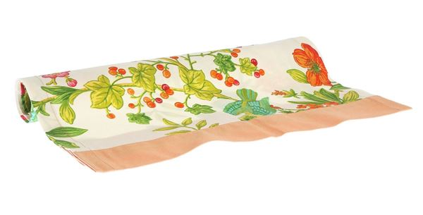 YASTIKMİNDER KOTON EKRU ZEMİN BEMBE ÇİÇEKLER  KELEBEKLER 47X160 RUNNER ÖRTÜ resmi