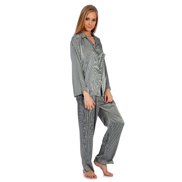 İpek Saten  Gri Çizgili  Pijama resmi