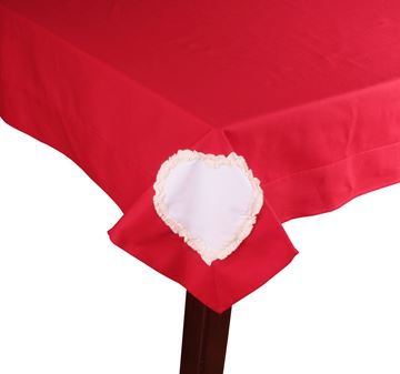 Resim Koton Kırmızı Beyaz Kalpli Dikdörtgen Masa Örtü