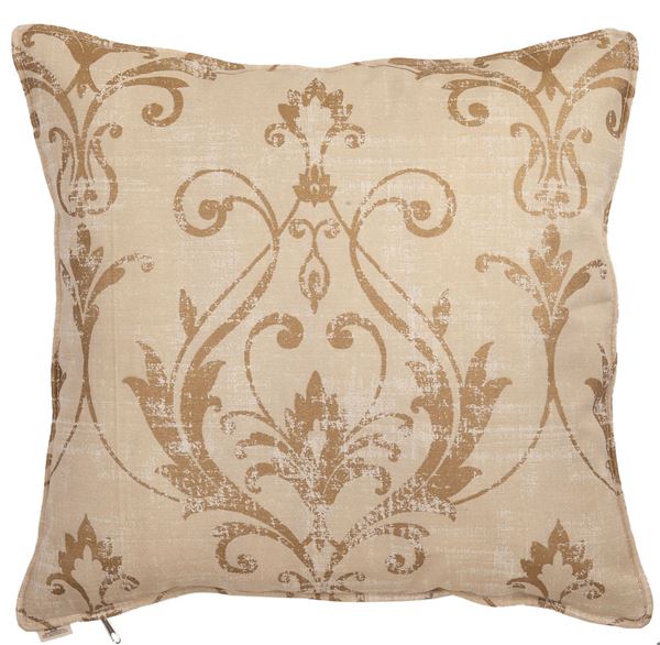 Yastıkminder Koton Sarı Bej Damask Desenli Çiçekler Dekoratif Yastık Kılıfı resmi