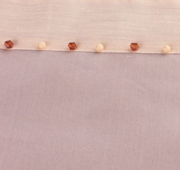 İpek Organze Ekru Bej Boncuklu Amrikan Servis resmi
