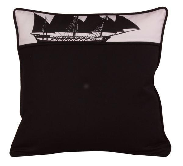 resm Koton Siyah Beyaz Patchwork Pupa Yelken Marine Dekoratif Yastık