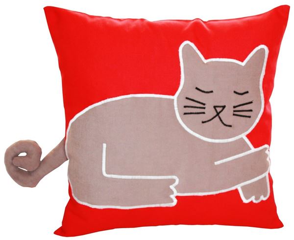 resm Yastıkminder Koton Kırmızı Kahve Kedi  Formunda Dekoratif Yastık