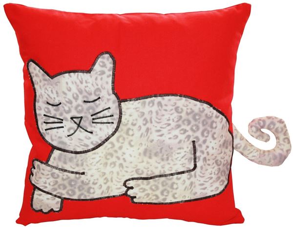 resm Yastıkminder Koton Kırmızı Lopar Kedi Formunda Dekoratif Yastık