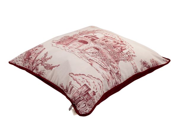 Yastıkminder Koton Bordo Kemik Toile Du Jouy Desen Dekoratif Yastık Kılıfı resmi