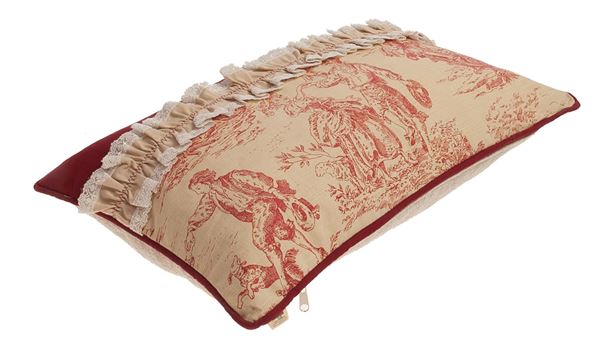 Koton Bordo Farbelalı TOILE DU JOUY DESEN DEKORATIF YASTIK KILIFI resmi