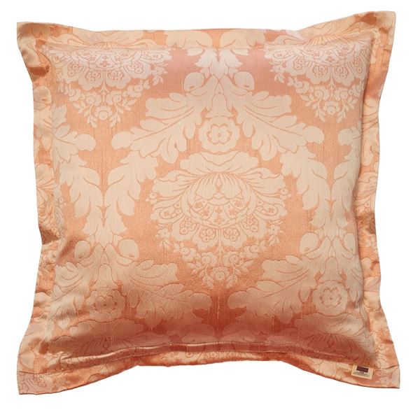YASTIKMINDER TAFTA PEMBE PUDRA DAMASK DESEN DEKORATIF YASTIK KILIFI resmi