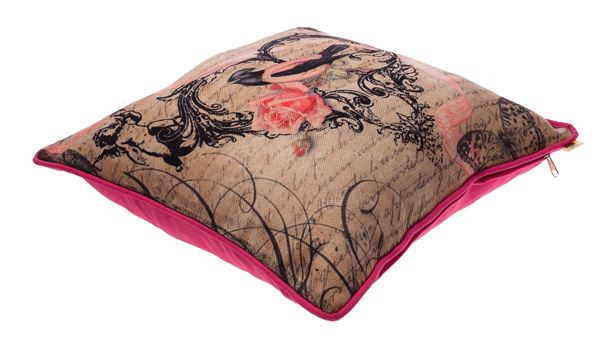 POLYESTER KETEN KAHVE KALP FIGÜR İÇİNDE KUŞ BASKILI DEKORATIF YASTIK KILIFI resmi