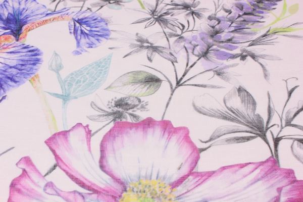 POLYESTER KETEN BEYAZ BAHAR DEMETİ ÇİÇEKLER DİKDÖRTGEN MASA ÖRTÜ resmi