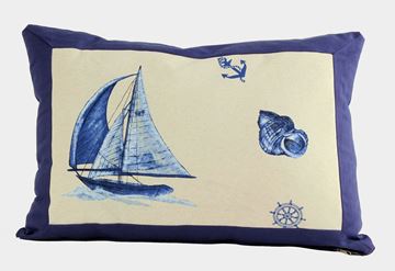 Resim Yastıkminder Koton Kemik Mavi Yelken Desen Yastık Kılıfı