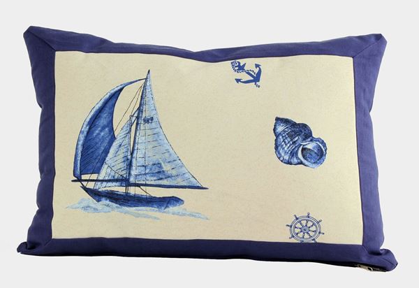 resm Yastıkminder Koton Kemik Mavi Yelken Desen Yastık Kılıfı