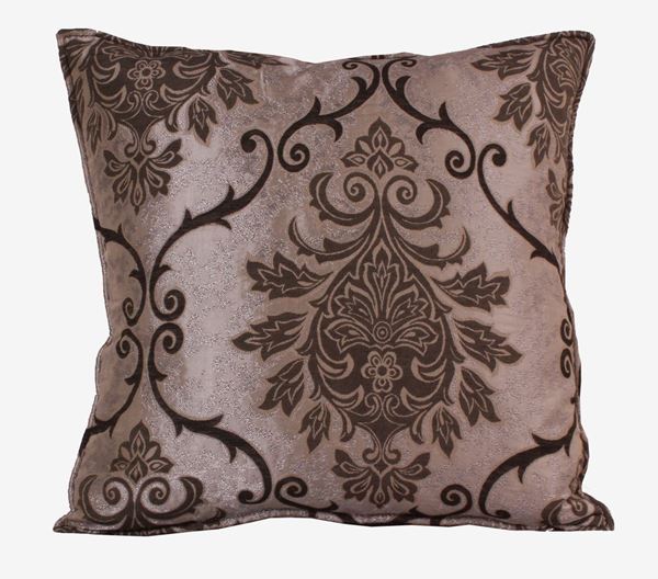TAFTA DOKUMA GÜMÜŞ KAHVE DAMASK DESEN DEKORATİF YASTIKLAR KILIFI resmi