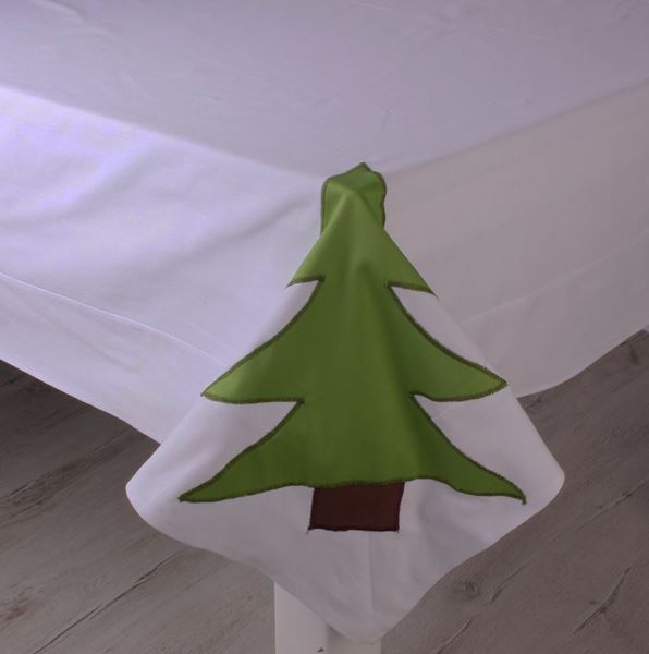 resm Koton Beyaz Yeşil Ağaçlı Dikdörtgen Masa Örtüsü