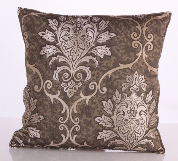 TAFTA DOKUMA  KAHVEGÜMÜŞ DAMASK DESEN DEKORATİF YASTIK KILIFI resmi