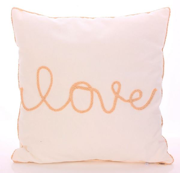 KOTON EKRU JÜT İP LOVE DİKİŞLİ DEKORATİF YASTIK resmi