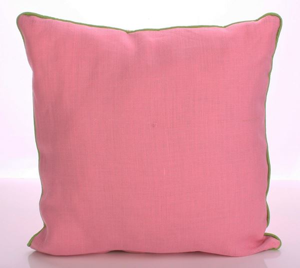KETEN PEMBE ÇİÇEKLER NAKIŞLI KIRLENT YASTIK KILIFI resmi
