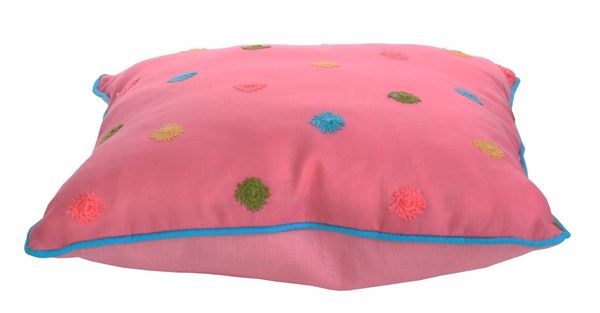 KETEN PEMBE ÇİÇEKLER NAKIŞLI KIRLENT YASTIK KILIFI resmi