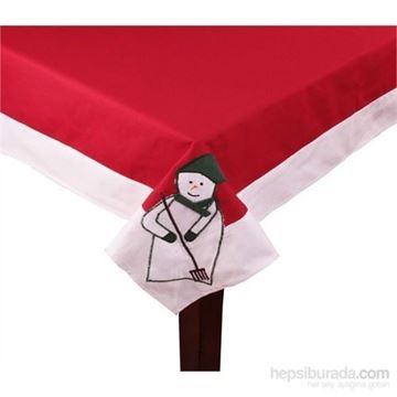 Resim Koton Kırmızı Kumaş Yeşil Kardan Adam Kare Masa Örtü