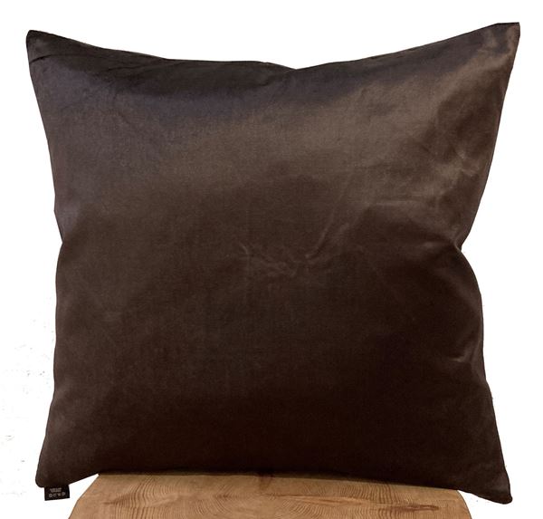 KADİFE KAHVE EKRU DAMASK DESEN ÇİFT TARAFLI DEKORATİF YASTIK KILIFI resmi