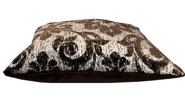 KADİFE KAHVE EKRU DAMASK DESEN ÇİFT TARAFLI DEKORATİF YASTIK KILIFI resmi