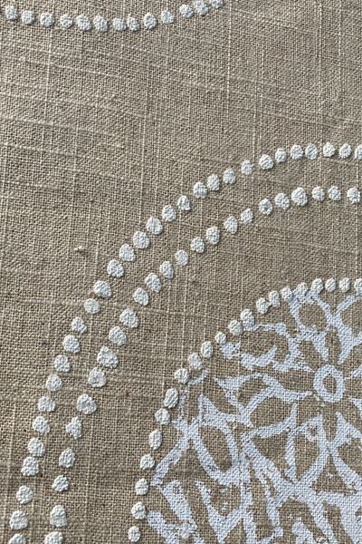 KETEN KUMRENK BEYAZ  BEYAZ LOK BASKI NOKTA DESENLİ DİKDÖRGEN MASA ÖRTÜ resmi