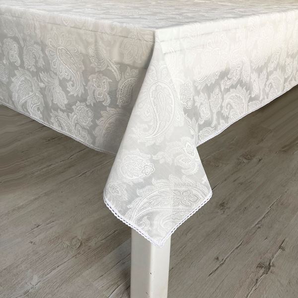 KOTON BEYAZ ŞAL DESEN DANTEL ÇERÇEVELİ DİKDÖRTGEN MASA ÖRTÜ resmi