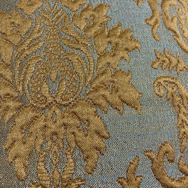 TAFTA KOTON GOBLEN DOKUMA SARI MAVİ DAMASK DESEN DEKORATİF KIRLENT YASTIK KILIFI resmi
