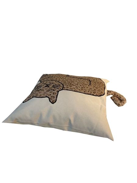 YASTIKMİNDER KOTON KEMİK RENK KEDİ FORMUNDA APLİKELİ YASTIK KILIFI resmi