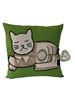 resm Yastıkminder Koton Yeşil Çizgili Kedi  Formunda Aplike edilmiş Dekoratif Yastık Kılıfı