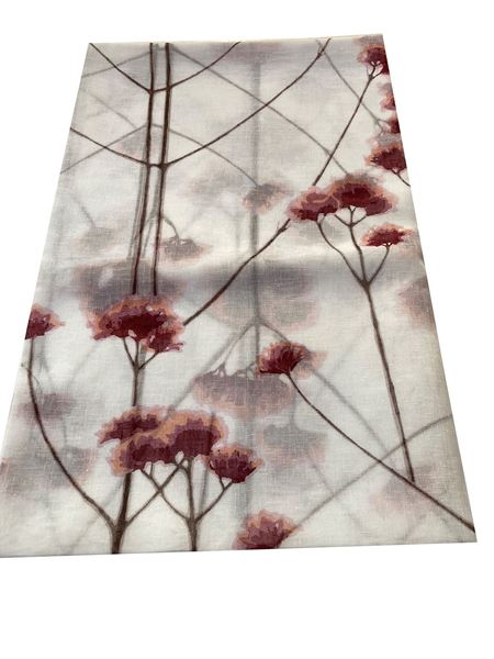 YASTIKMİNDER KETEN KREM BEYAZ BORDO PONPON ÇİÇEKLER DESENLİ 140X220 MASA ÖRTÜ resmi