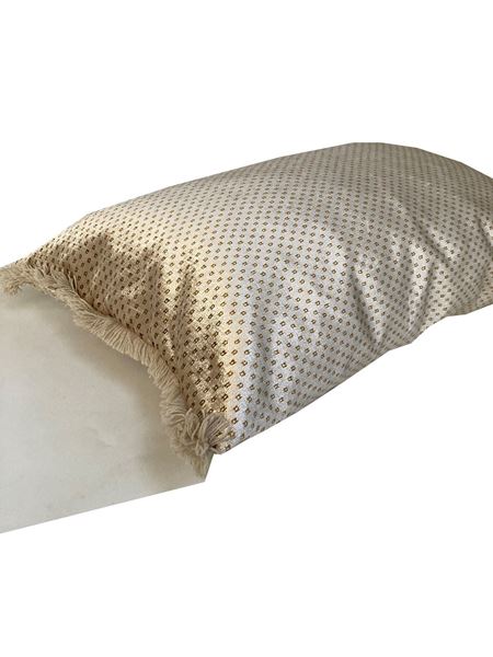YASTIKMİNDER İPEK KADİFE BEJ TABA PUANTİYE DOKUMA SAÇAKLI 30X51YASTIK KIRLENT KILIFI resmi
